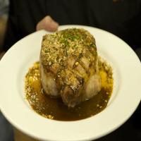 Grilled Pork Chops With Calvados Demi-Glace and Maple-Bacon Almo_image