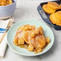 Pumpkin-Ricotta Pancakes with Chunky Apple-Raisin Sauce image