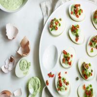 Deviled Green Eggs With Roasted Red Pepper and Capers image