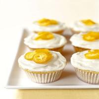 White Chocolate Cupcakes with Candied Kumquats image