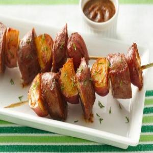 Gluten-Free German Curried Sausage and Potato Skewers image