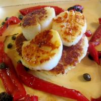 Red Pepper Scallops on Potato Pancakes image