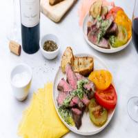 Rib-Eye Steaks with Basil Butter and Sliced Tomatoes image