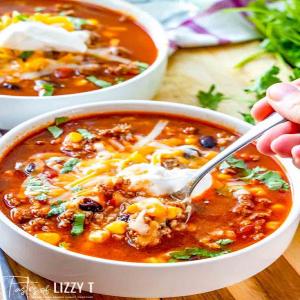 Beefy Mexican Rice Soup {with Tomatoes, Beans and Corn - Ready in 60!}_image