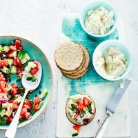 Bean & feta spread with Greek salad salsa & oatcakes image