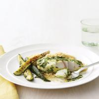 Fish Fillets with Herbs, Zucchini, and Whole-Wheat Couscous image
