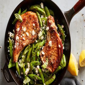 One-Pan Pork Chops With Feta, Snap Peas and Mint Recipe_image