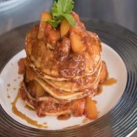 Lemon Ricotta Pancakes with Brown Butter Stone Fruit Compote and Amaretto Syrup image