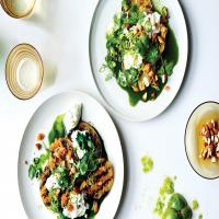 Grilled Green Tomatoes with Burrata and Green Juice image