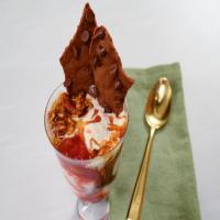 Brownie Brittle Sundae with Strawberry Sauce and Caramel Walnuts image