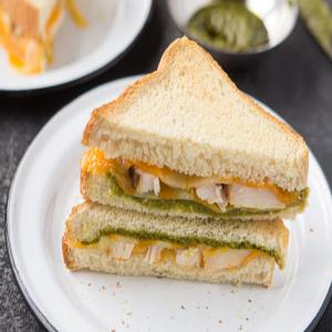 Toasted Cheesy Chicken Pesto Sandwich image