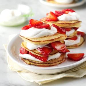 Cornmeal Towers with Strawberries & Cream Recipe | Taste of Home_image