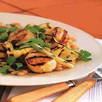 Grilled Scallops, Zucchini, and Scallions with White Beans image