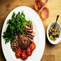 Lamb Leg Steak With Olive Relish and Tomatoes_image
