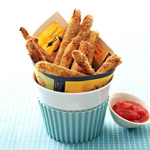 Baked Zucchini Fries with Tomato Coulis Dipping Sauce Recipe | Epicurious.com_image