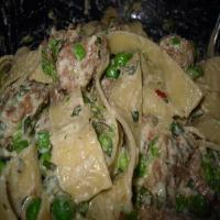 Tagliatelle With Smashed Peas, Sausage, and Ricotta Cheese-Giada image