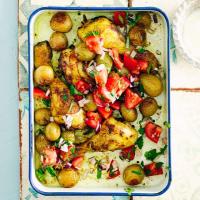 Curried chicken & new potato traybake image