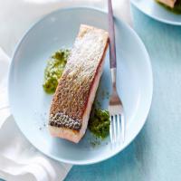 Sorrel Pistachio Pesto with Seared Salmon image