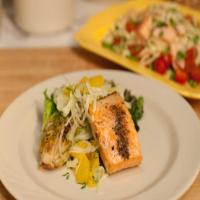 Grilled Salmon with Citrus-Fennel Salad and Grilled Escarole image