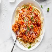 Slow-Cooker Lentil Pasta Sauce with Spaghetti image