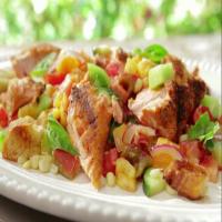 Heirloom Tomato and Grilled Corn Panzanella with Salmon image