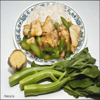 Sliced Fish With Chinese Broccoli on White Rice image
