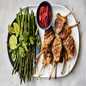 Grilled Lamb Chops with Rhubarb Compote and Asparagus image