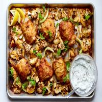 Roasted Chicken Thighs With Cauliflower and Herby Yogurt_image