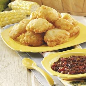 Corn Fritters with Caramelized Onion Jam Recipe Prep: 30 min. Cook: 15 min. MAKES: 24 servings_image