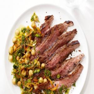 Grilled Steak With Chickpea Salad and Cilantro Pesto_image