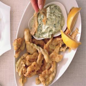 Artichoke Fritters with Green Goddess Dipping Sauce_image