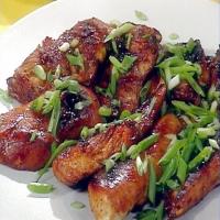 Honey Teriyaki Chicken with Ripe Pineapple Spears and Black and White Rice Balls_image