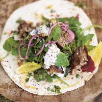 Grilled lamb kofta kebabs with pistachios & spicy salad wrap_image