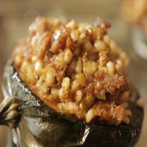 Stuffed Acorn Squash with Sausage, Barley and Goat Cheese_image
