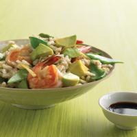 Brown-Rice Bowl with Shrimp, Snow Peas, and Avocado image