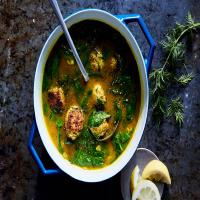 Lemony Chicken-Feta Meatball Soup With Spinach image