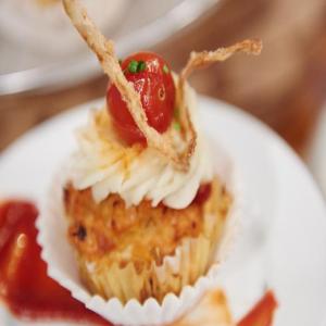 Meatloaf Cupcake with Mashed Potato Icing and Cherry Tomato Jam image