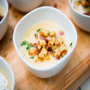 Potato Cauliflower Parsnip Soup with a Pancetta Potato Hash image