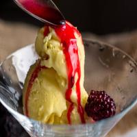 Sweet Corn Ice Cream With Blackberry Verbena Sauce image