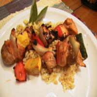 Grilled Chicken and Veggie Kabobs Atop Sage Rice_image