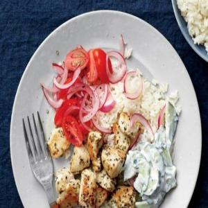 Greek-Style Chicken with Pickled Onions, Tomatoes, and Tzatziki_image