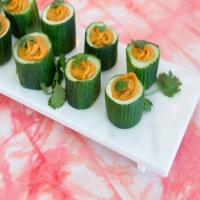 Roasted Red Pepper Hummus in Cucumber Cups image