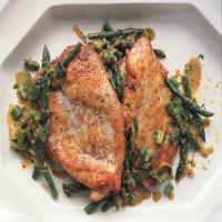 Sauteéd Chicken Cutlets with Asparagus, Spring Onions, and Parsley-Tarragon Gremolata image