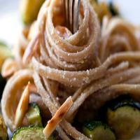 Creamy Pasta With Roasted Zucchini, Almonds and Basil_image