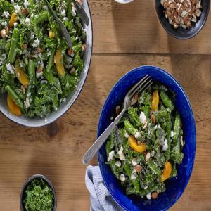 Kale and Sugar Snap Peas with Apricots and Feta Cheese_image