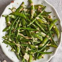 Roast sugar snaps & green beans with tonnato dressing image
