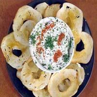 Homemade Bagel Chips with Creamy Garlic and Vegetable Spread image