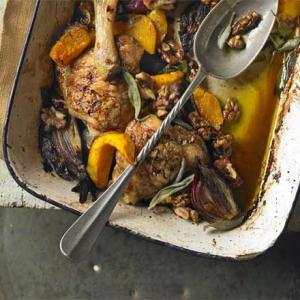 One-pan baked chicken with squash, sage & walnuts_image