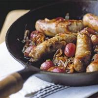 Sticky pan-roasted sausages with grapes image