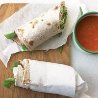 Tomato-Pepper Soup with Ham-and-Arugula Wraps_image